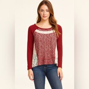 Almost Famous Burgundy Shirt with lace details. Size Lar…